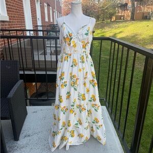mi ami White Lemon Print Maxi Dress with Spaghetti Straps Size xl